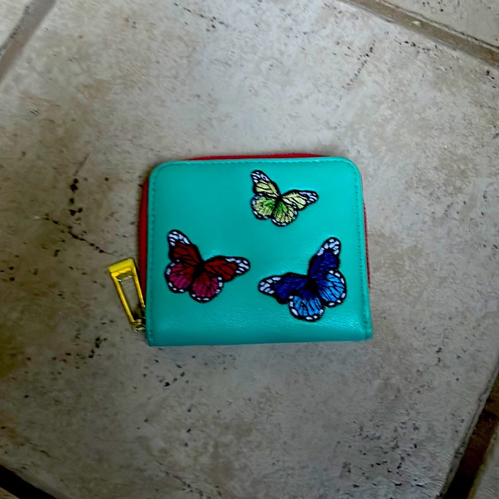 Small, turquoise, butterfly, wallet